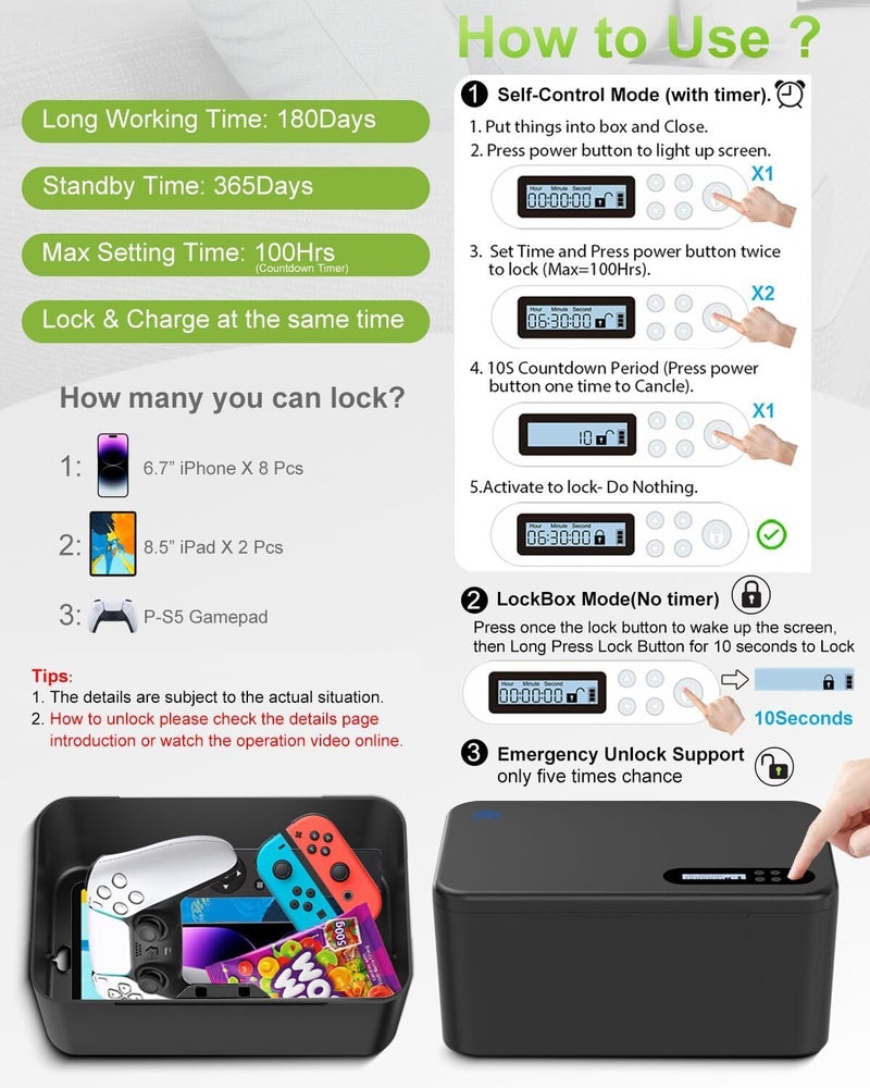 ySky Safe Timed Lock Box, Phone Lock Box with Timer Unplug from Phones,Video Games,Social Media,Snacks&Cravings,Self-Control Lockable Storage Box, Phone Locker Time Locking Container for Better Habits - Image 4